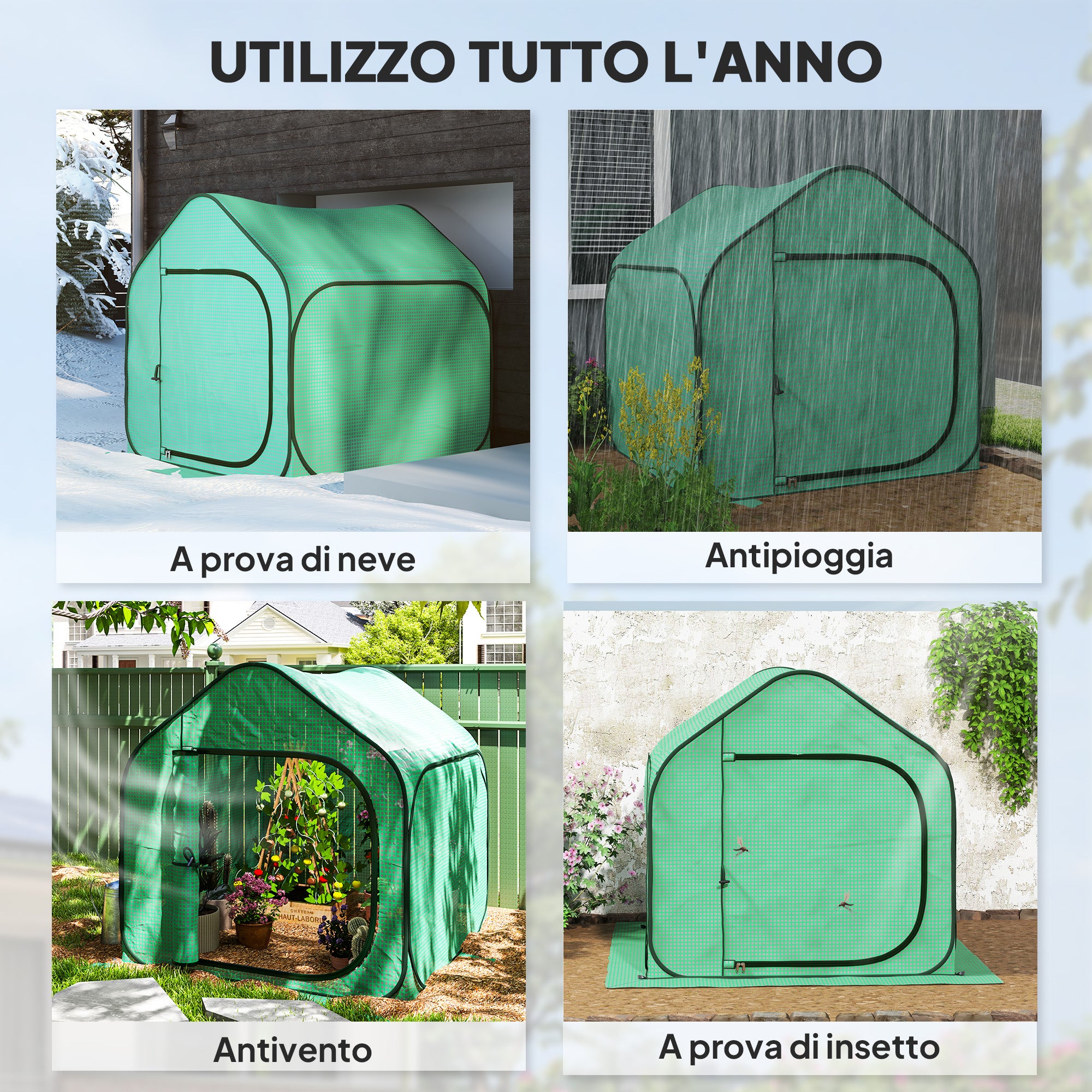 Folding House Greenhouse with Hinged Door, Steel and PE, 150x148x148 cm, Green