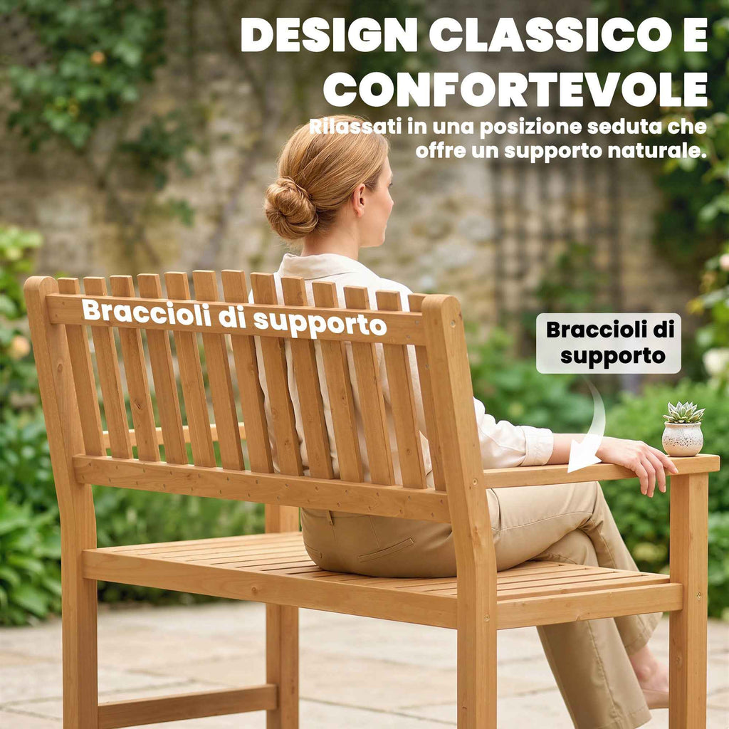 Outsunny 2-Person Garden Bench, FSC Acacia Wood, Slatted Seat and Backrest, Natural