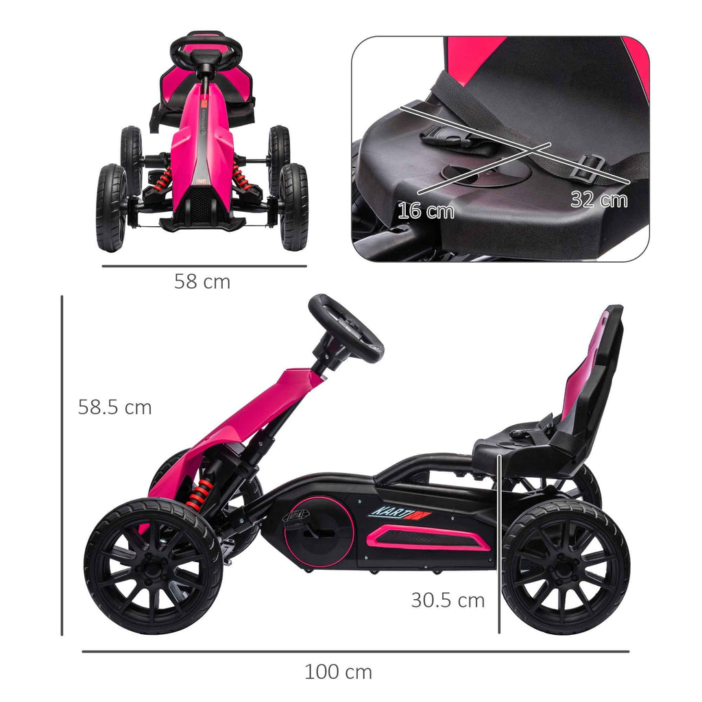 Pedal Go Kart for Kids Ages 3-8 with Adjustable Seat and EVA Wheels, 100x58x58.5 cm, Pink and Black