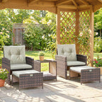Outsunny 5-Piece Rattan and Steel Outdoor Set with 2 Ottomans, 2 Chairs and 2-Tier Coffee Table, Brown and Cream