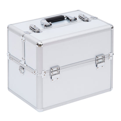 Makeup Case with 2 Locks, Aluminum, 36.5x24x29 cm, Silver