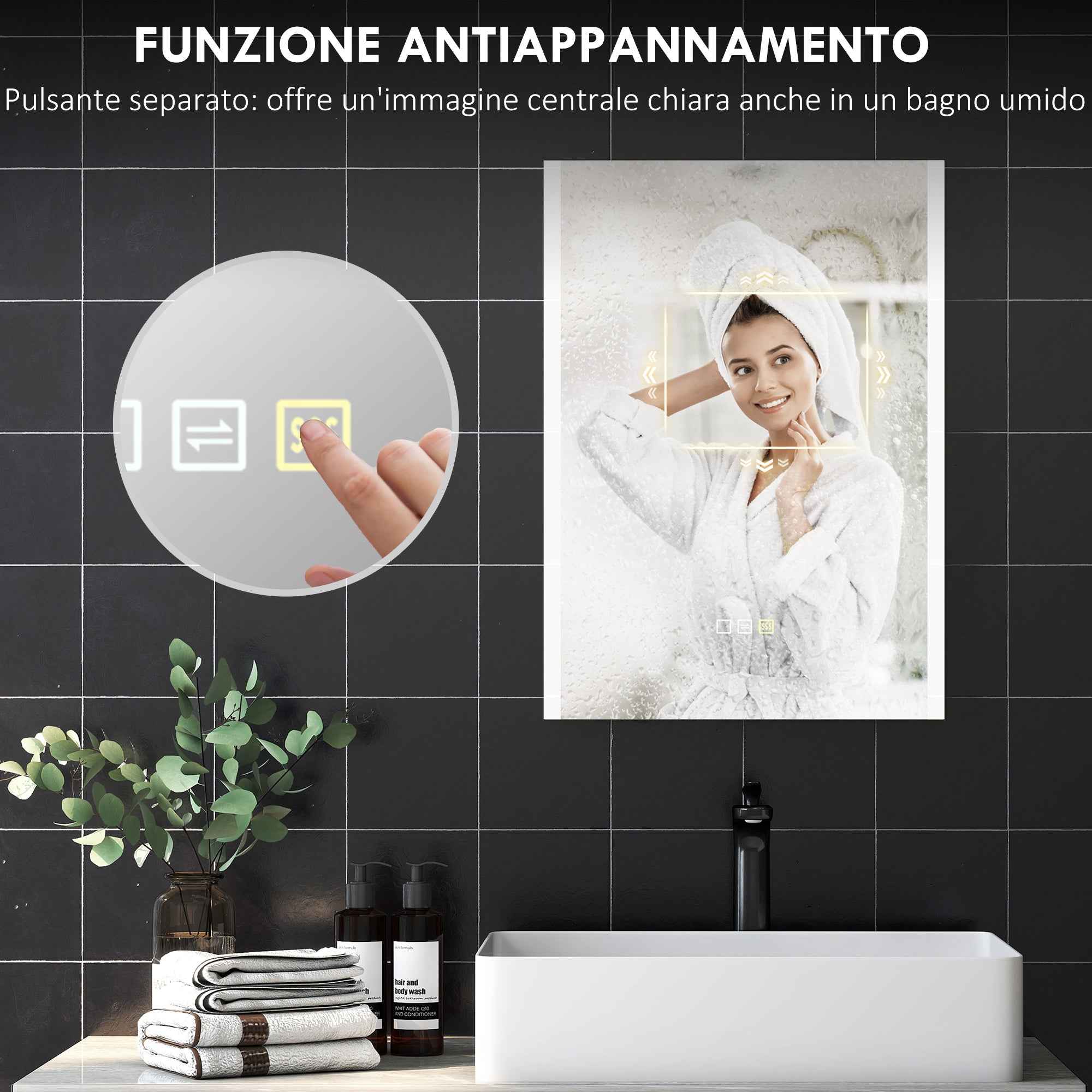 HOMCOM Bathroom Mirror with 3-Color LED Light and Memory Function, Tempered Glass, 70x50x3 cm, Silver