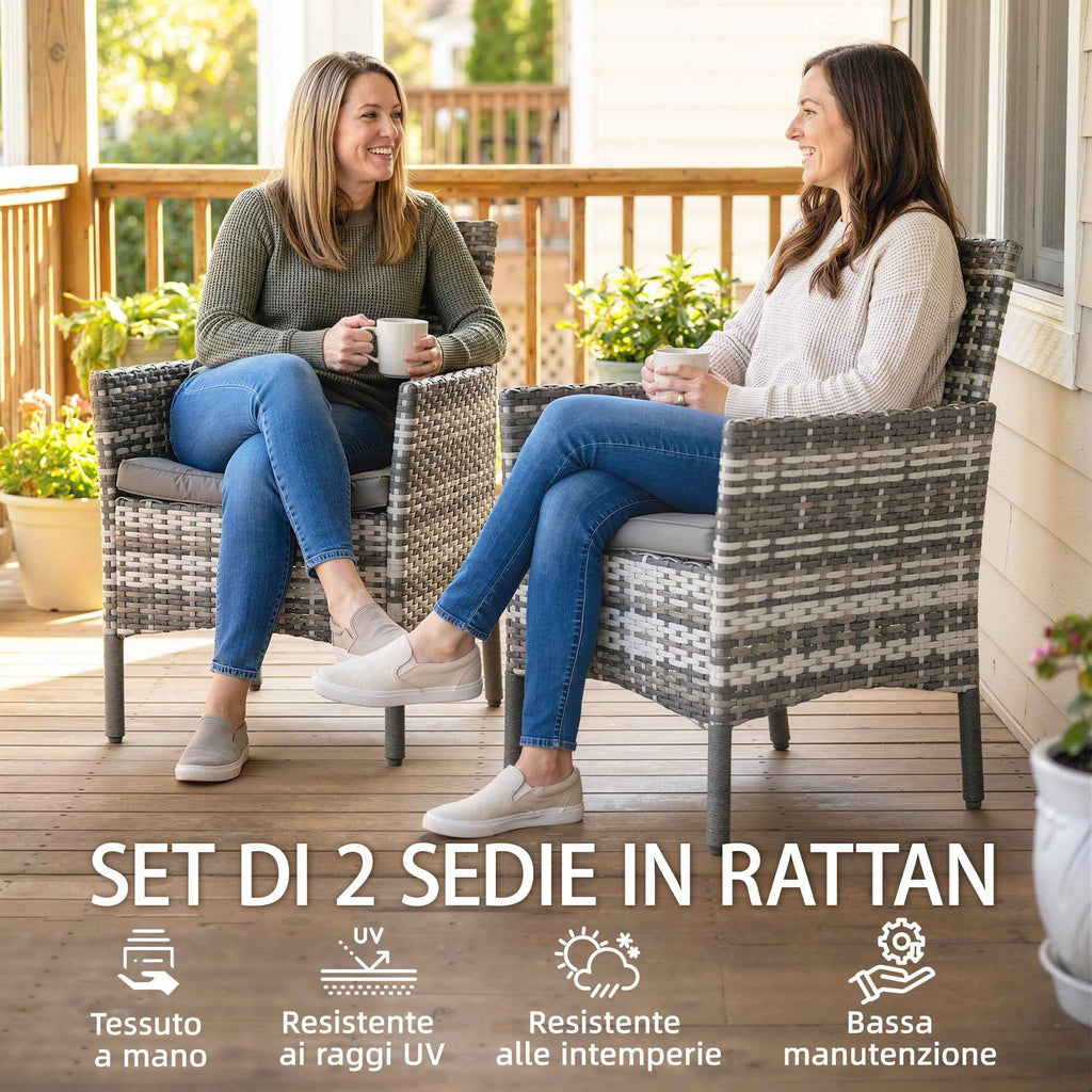 Outsunny Set of 2 Rattan Garden Chairs with Cushions and Armrests, Grey