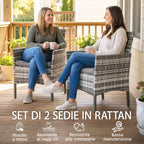 Outsunny Set of 2 Rattan Garden Chairs with Cushions and Armrests, Grey