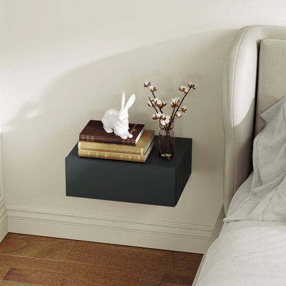 Modern Wall Mounted Bedside Table with Drawer, Wooden, 40x30x15 cm, Black