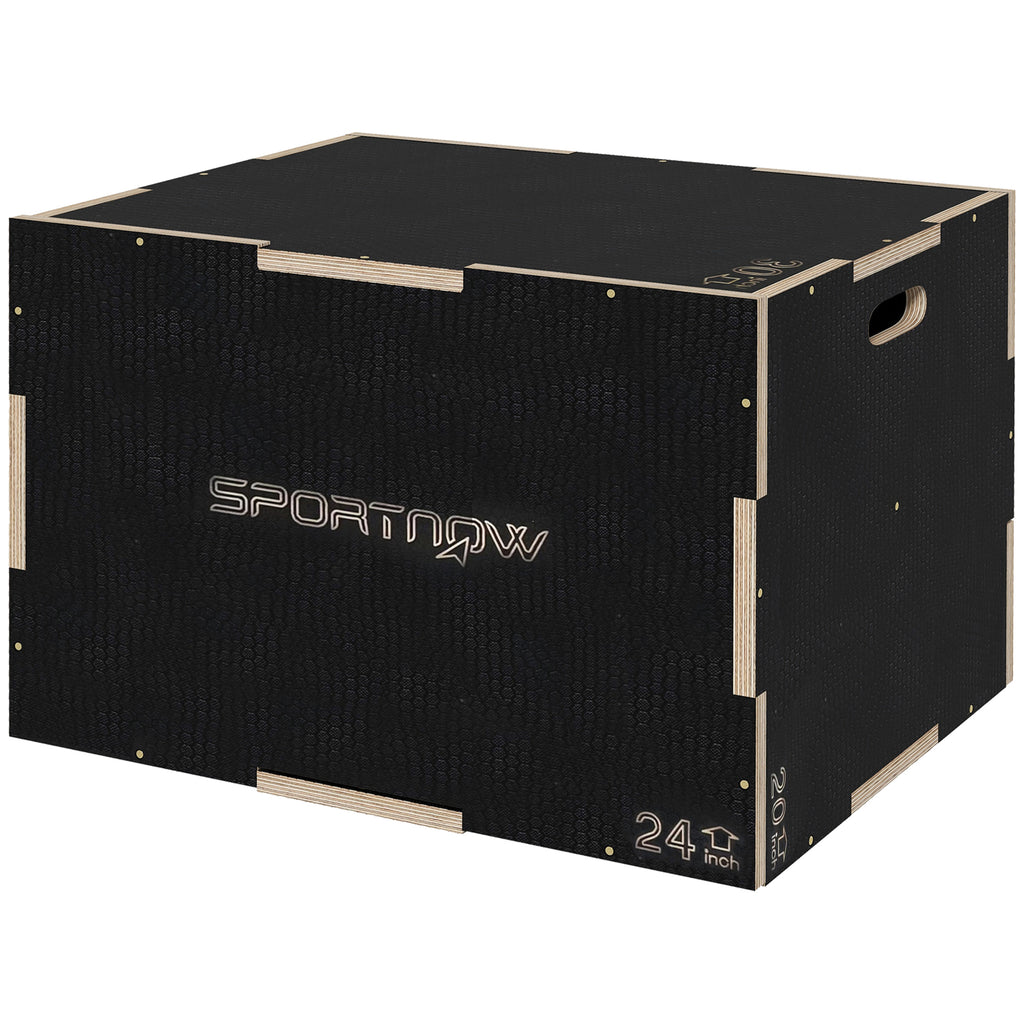3-Height Plyometric Jump Box in Non-Slip Wood, 76-61-51cm, Black