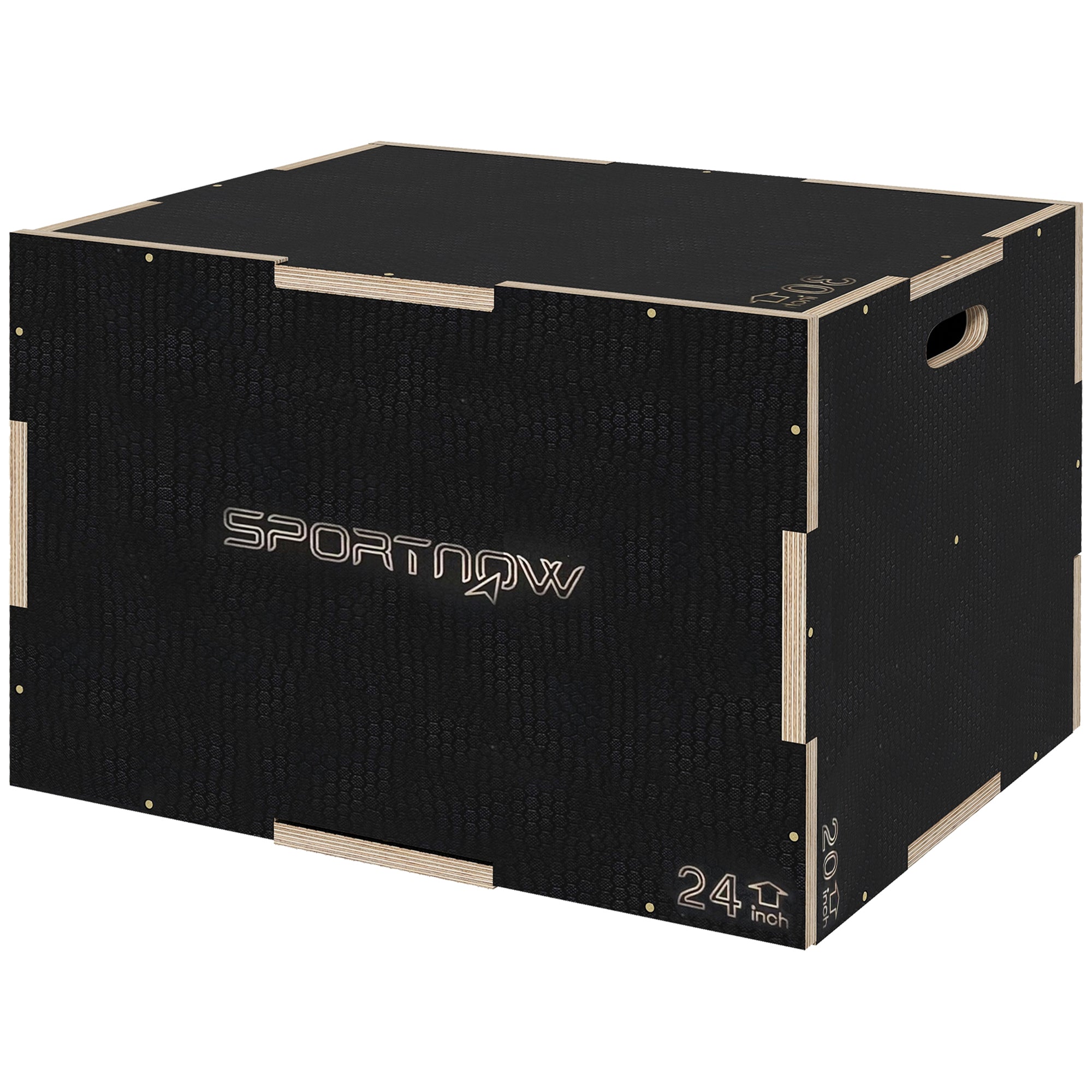 3-Height Plyometric Jump Box in Non-Slip Wood, 76-61-51cm, Black