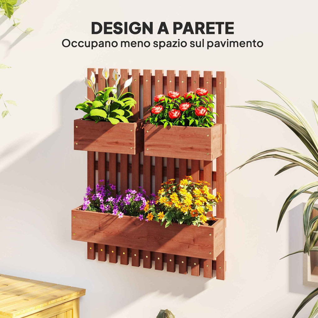 Outsunny Vertical Slatted Planter with 3 Removable Pots, in Fir Wood, 60x16x80 cm, Brown