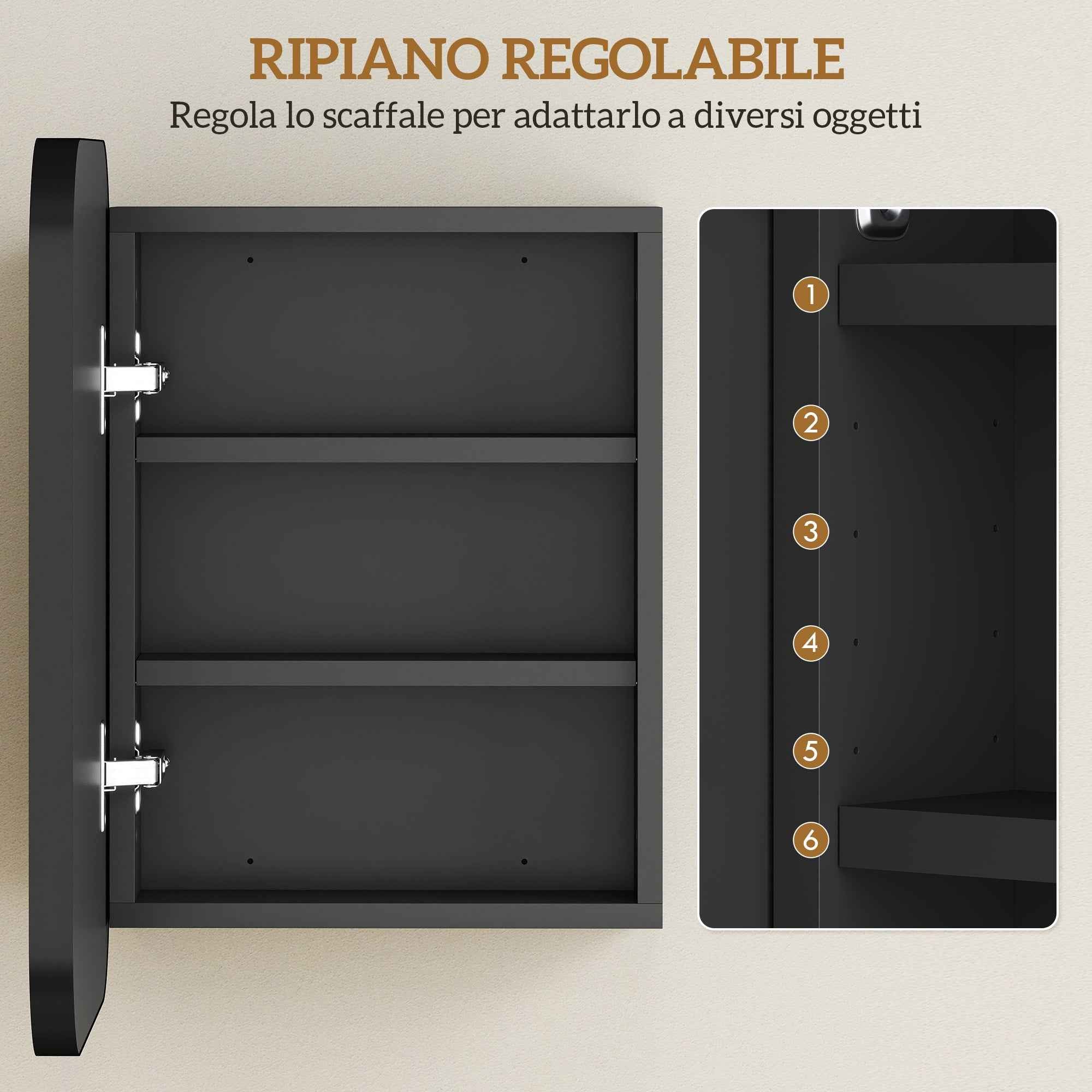 HOMCOM Mirrored Cabinet with 2 Adjustable Shelves, Wood and Glass, 40.2 x 10.2 x 50.9 cm, Black
