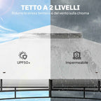 Outsunny Gazebo 3 x 3.6 m, Double Roof UPF50+ with Net, Cream