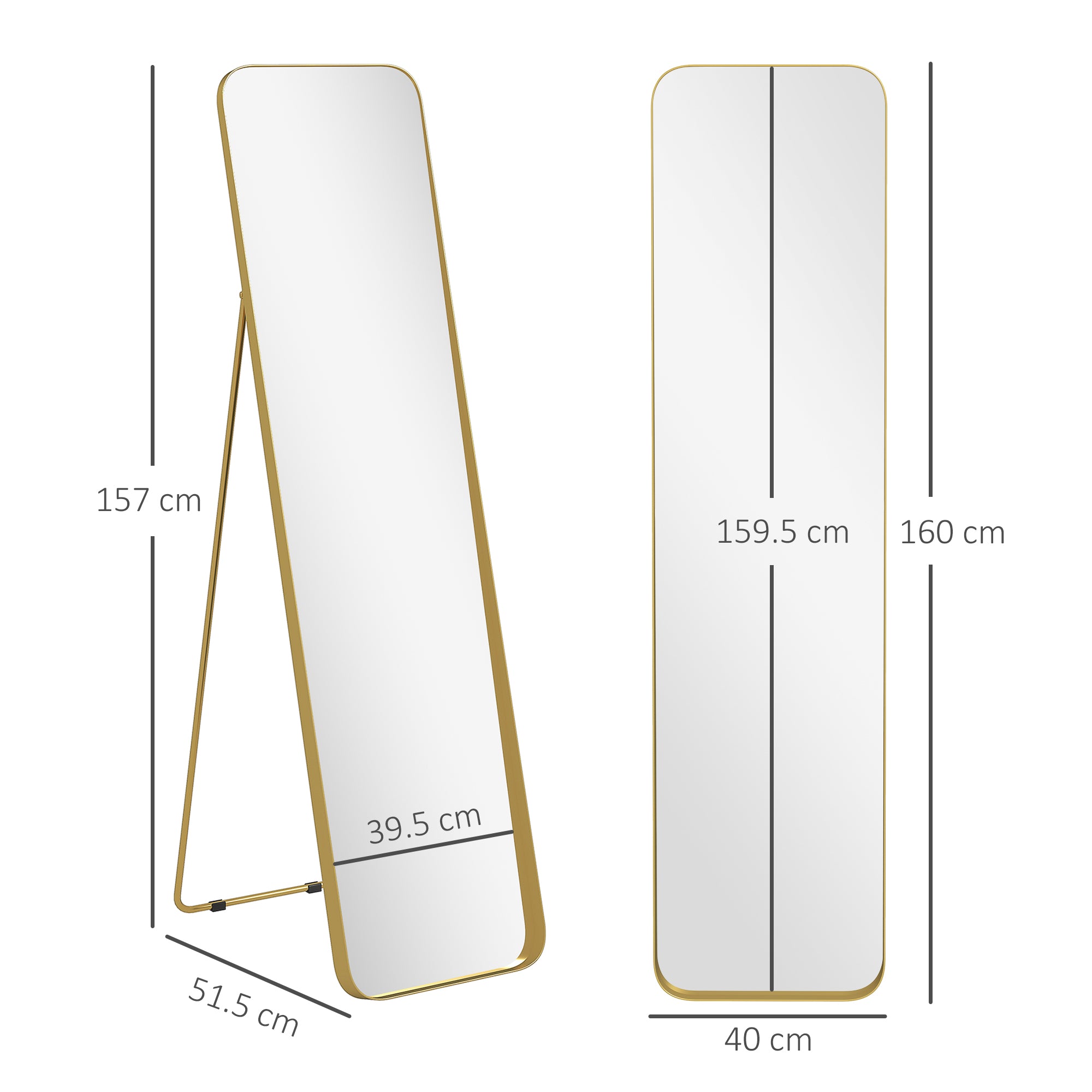40x160cm Rectangular Full-Length Freestanding Easel Mirror, Gold