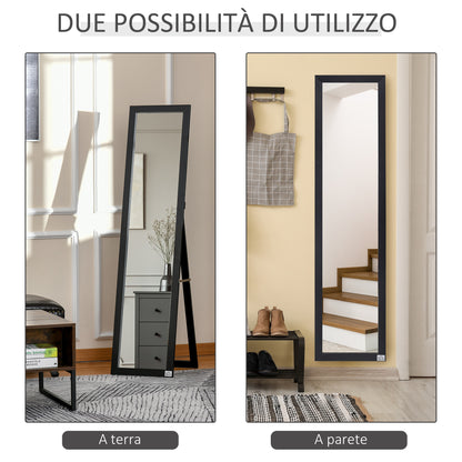 Floor and Wall Mirror with Foldable Support and MDF Frame, 37x48x152cm, Black