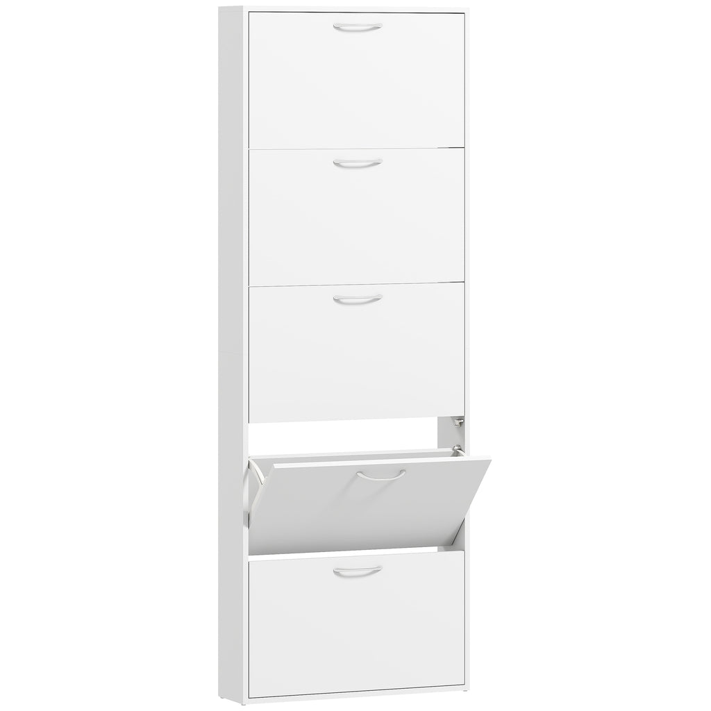 HOMCOM 5-Door Anti-Tip Wooden Shoe Rack, 65x17x180.5 cm, White