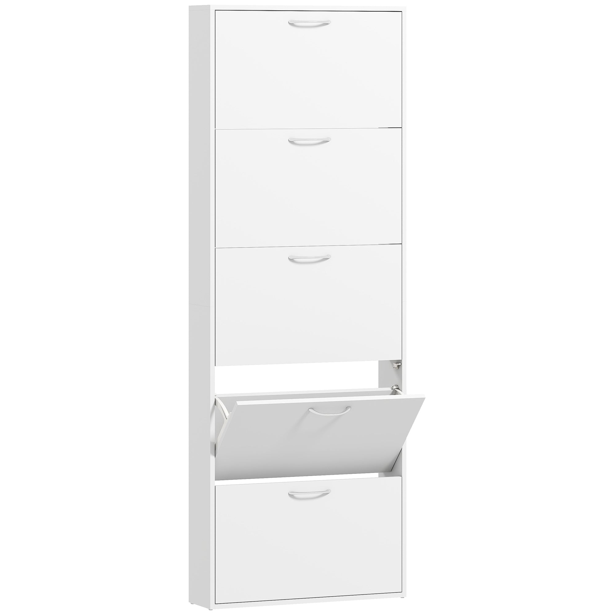 HOMCOM 5-Door Anti-Tip Wooden Shoe Rack, 65x17x180.5 cm, White