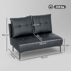 2-Seater Faux Leather Sofa with Armrests and Button Quilting, 115x73x83 cm, Black