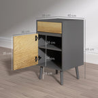 Modern Handleless Nightstand with Drawer and Cabinet, 40x39x69 cm, Dark Grey and Wood