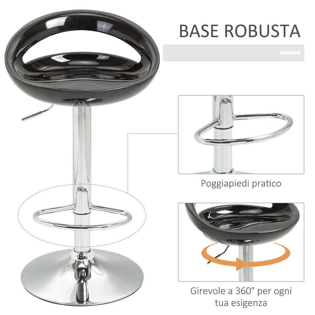 Homcom Set 2 swivel tall bar stools with back and footrest, adjustable height base in steel sitting in black ABS, for dining room and kitchen, 46x41x76-96cm - Borgè