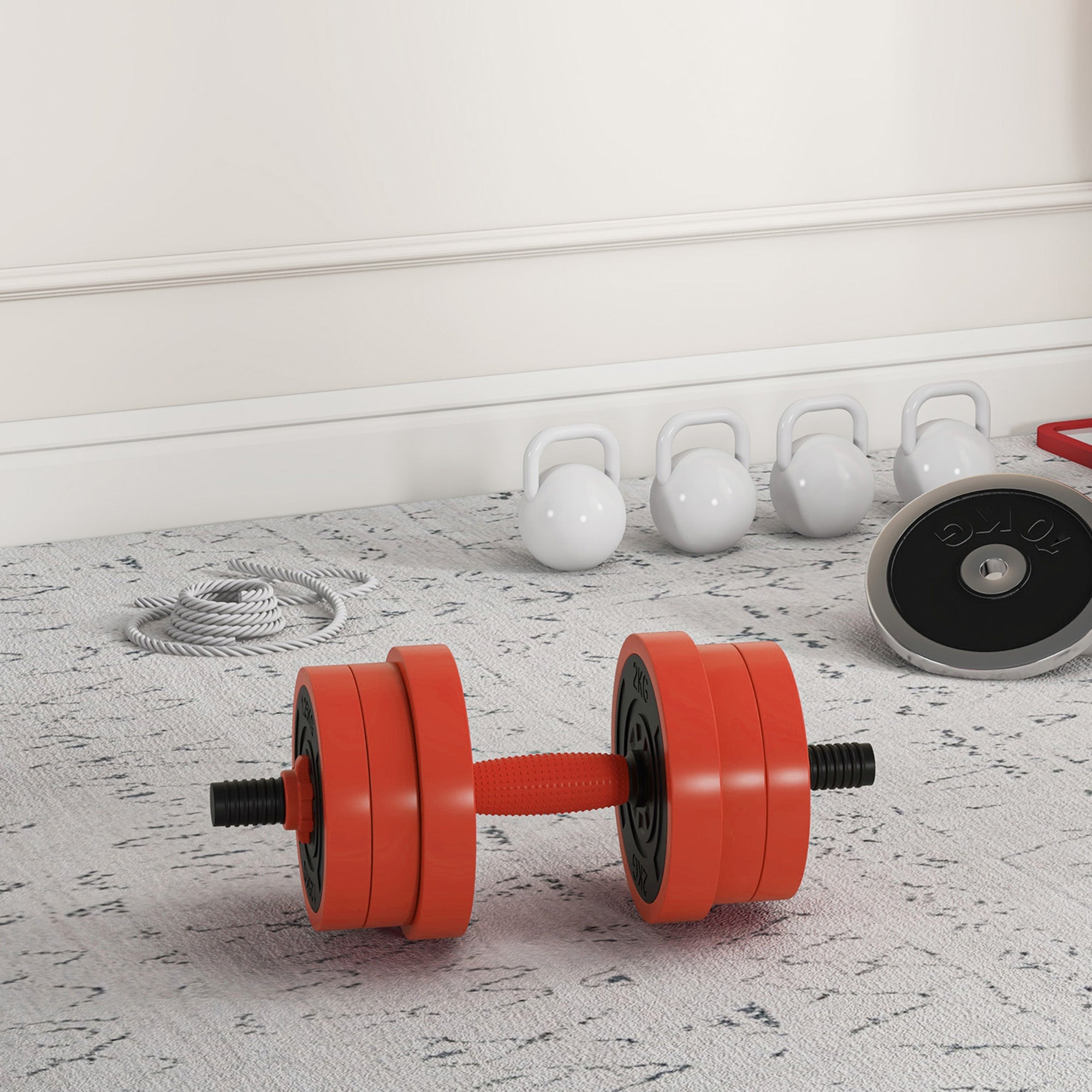 SPORTNOW 4 in 1 20kg Gym Weight Set, Convertible into Kettlebell, 2 Dumbbells, Barbell and Push-up Stand, Red
