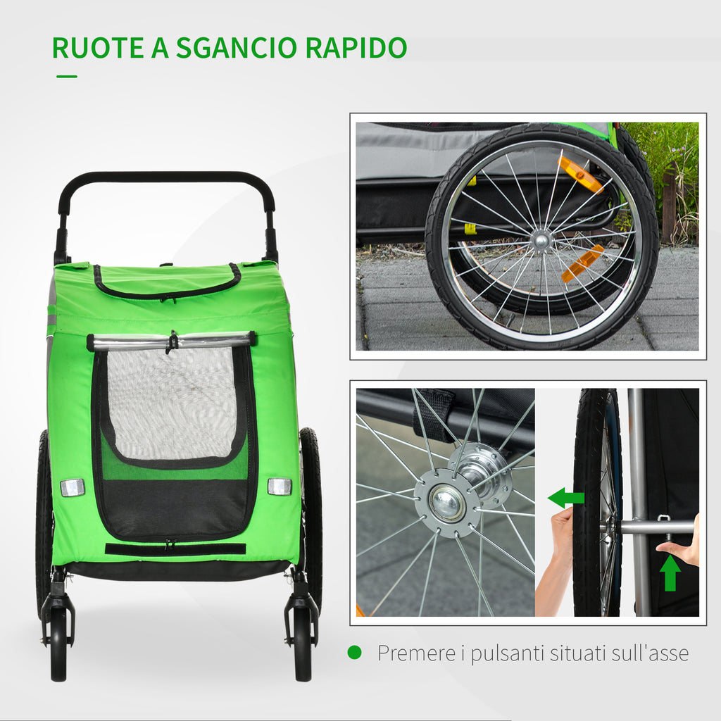 PAWHUT Bike trailer and dog stroller 2 in 1 in steel and Oxford fabric with cathi -frantic, green - Borgè