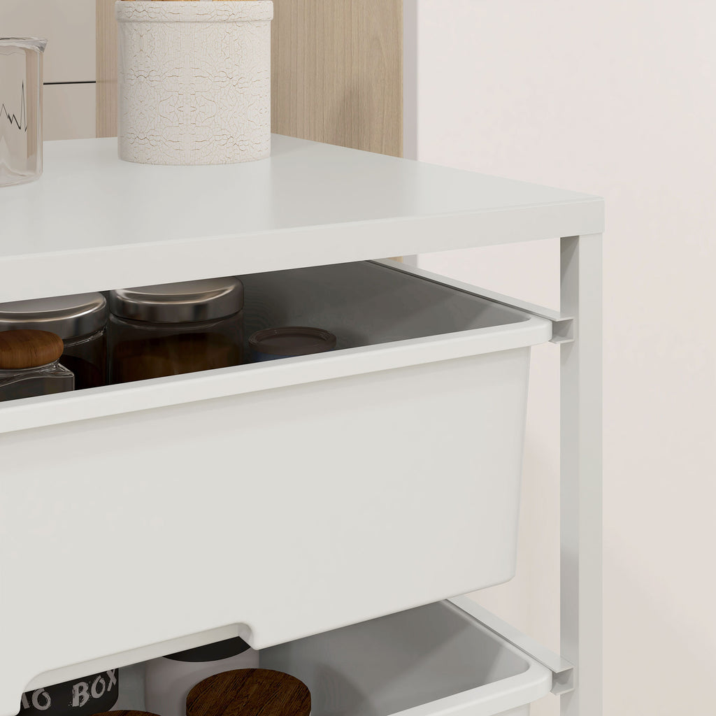 HOMCOM Multipurpose Trolley with 3 Removable Baskets and Wheels for Kitchen and Office in Steel and PP, White - Borgè