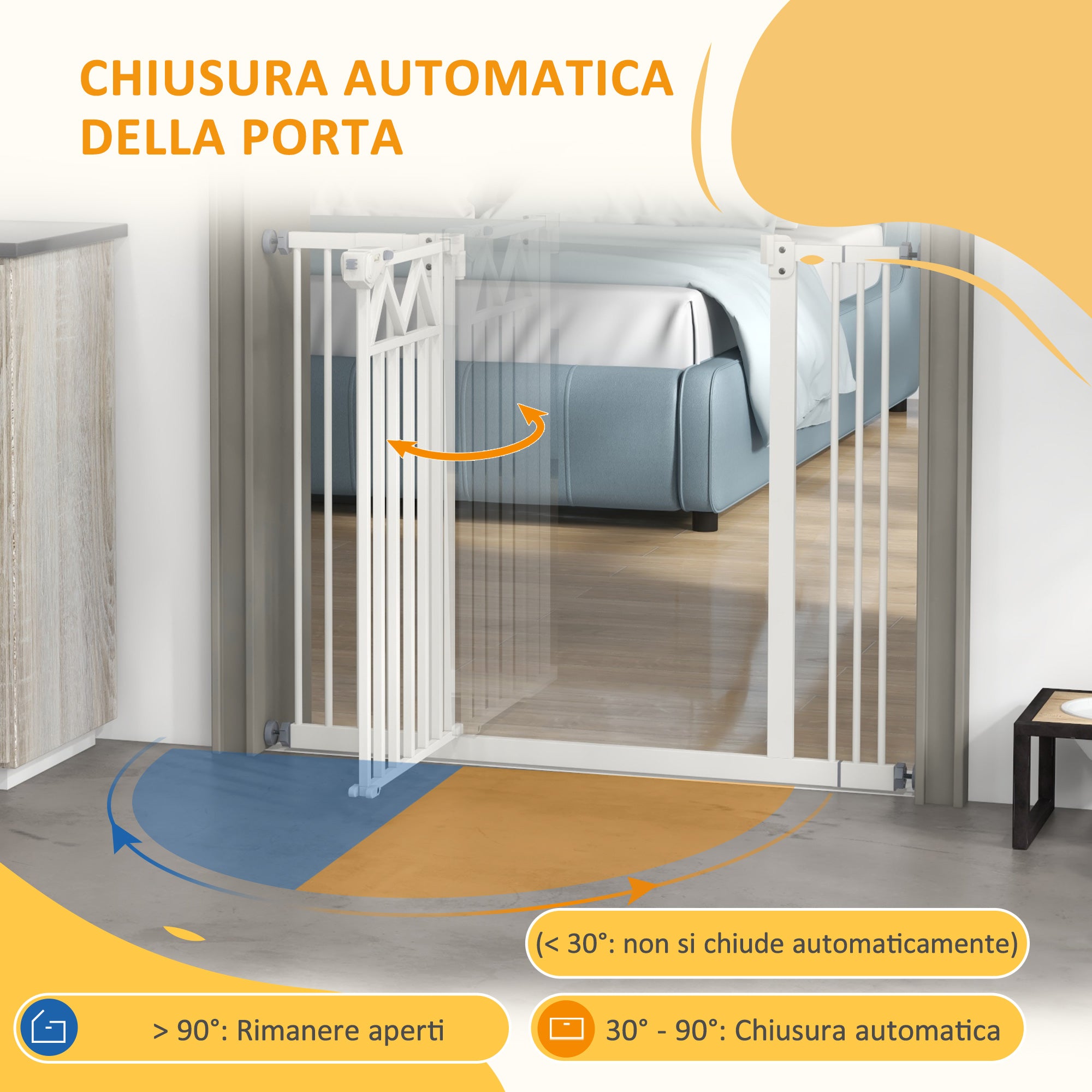 Small and Medium Dog Gate with Automatic Closing, in Steel and PA, 74-100x76 cm, White - Borgè