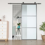 Steel Sliding Door Kit with Tracks, Stoppers and Guides, 200x40x0.6 cm, Black