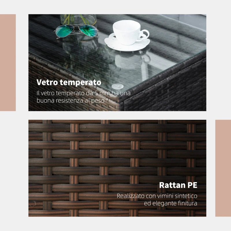 5mm Tempered Glass Rectangular Outdoor Rattan Garden Coffee Table 85 x 50 x 39 cm Brown - Borge' Group Limited