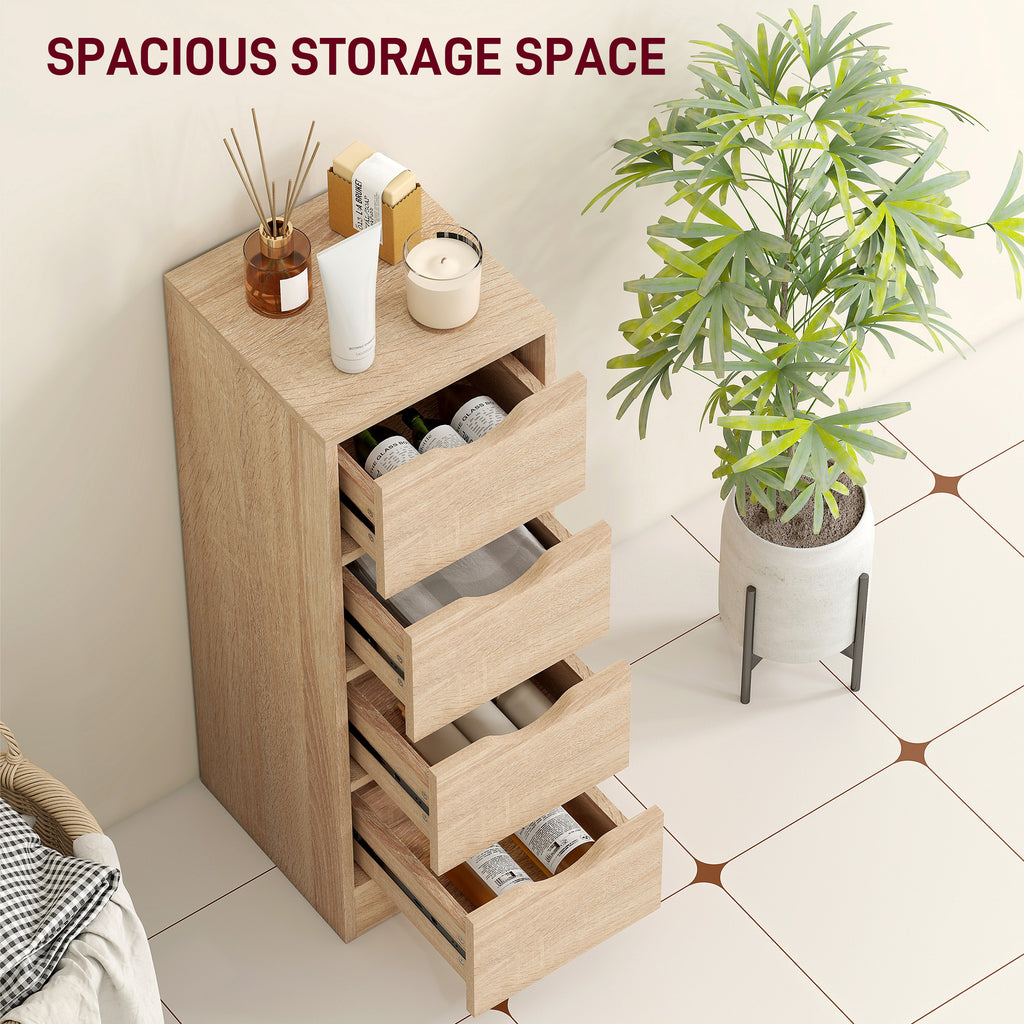 Space-Saving Bathroom Cabinet with 4 Drawers and Carved Handles in Nordic Style, 29x29x83 cm, Natural Wood