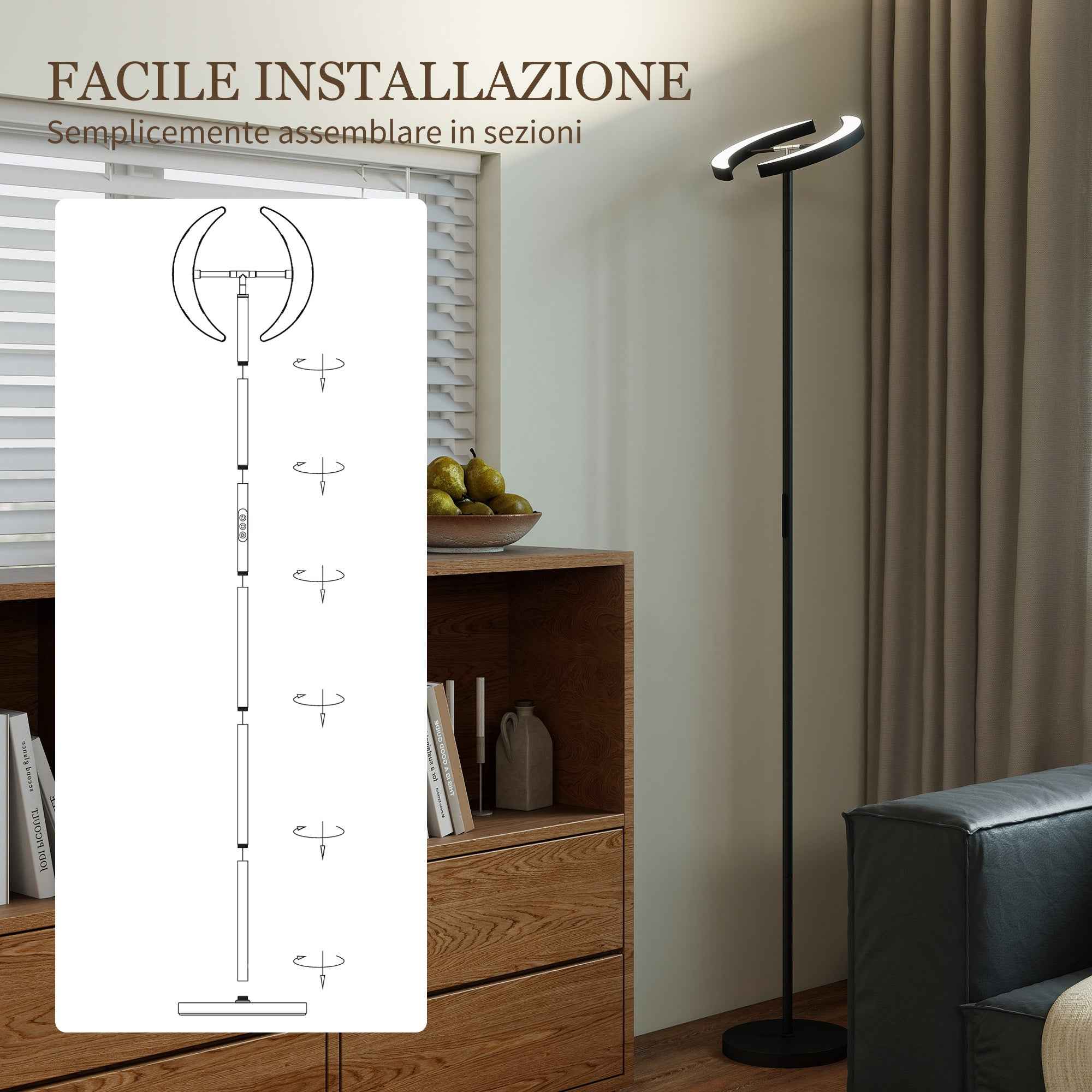 HOMCOM Dimmable Floor Lamp 2700K-6000K with Remote Control and 350° Swivel Double Head, Black