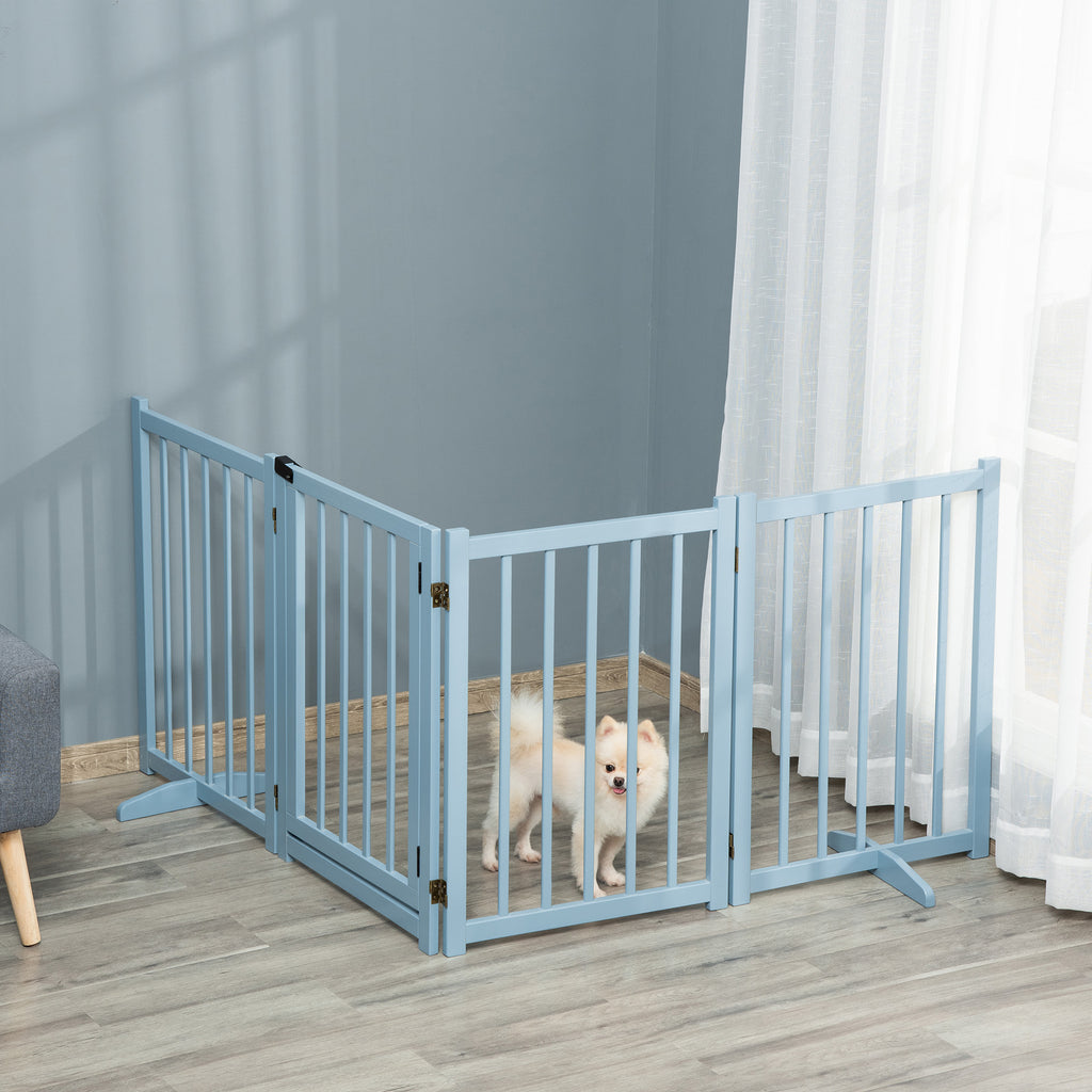 Folding Dog Gate for Small/Medium Dogs with 4 Wooden Panels and Door, 237.5 x 36 x 80 cm, Grey