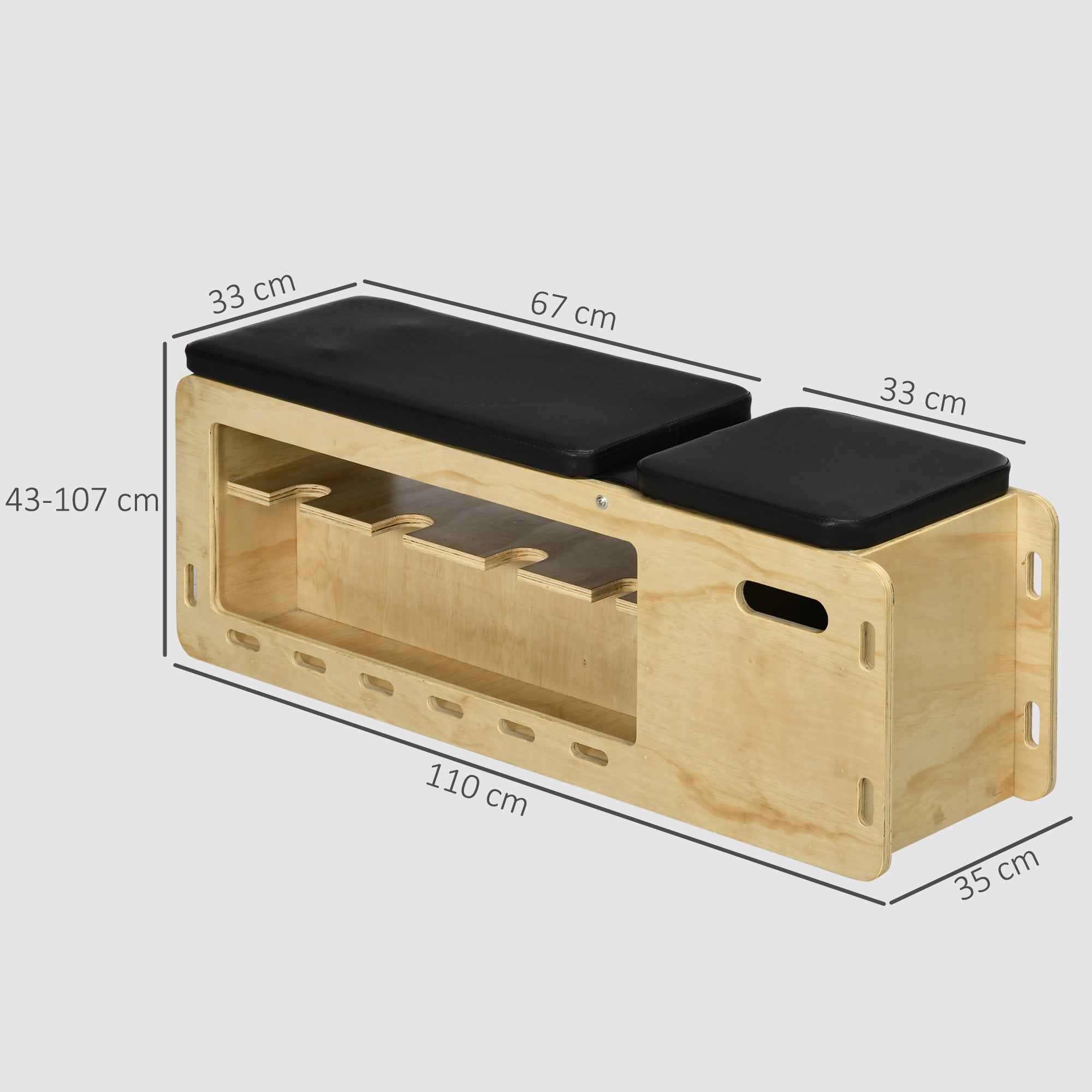 HOMCOM Multifunctional Bench with Adjustable Backrest, Storage Compartment, Rack for Weights and Elastic Bands, Wood