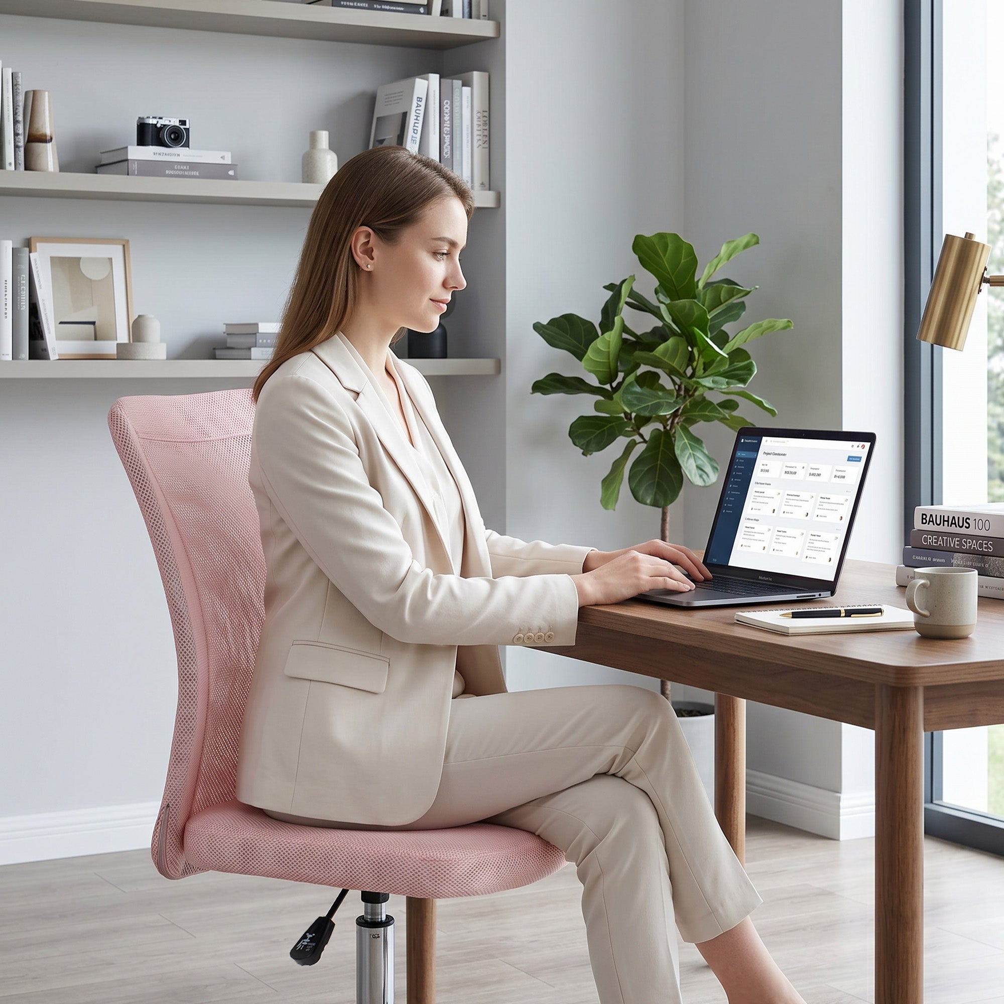 Vinsetto Ergonomic Swivel Office Chair Without Armrests, Breathable Mesh Fabric, Adjustable Height, Pink