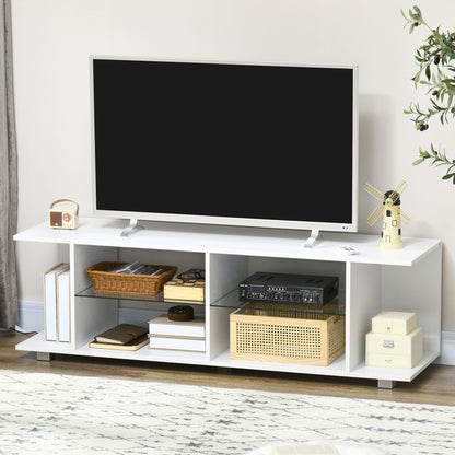 HOMCOM 60" TV Cabinet with 12 Color Lights and 2 Adjustable Shelves, in Chipboard and Glass, 144.8x40x45 cm, White