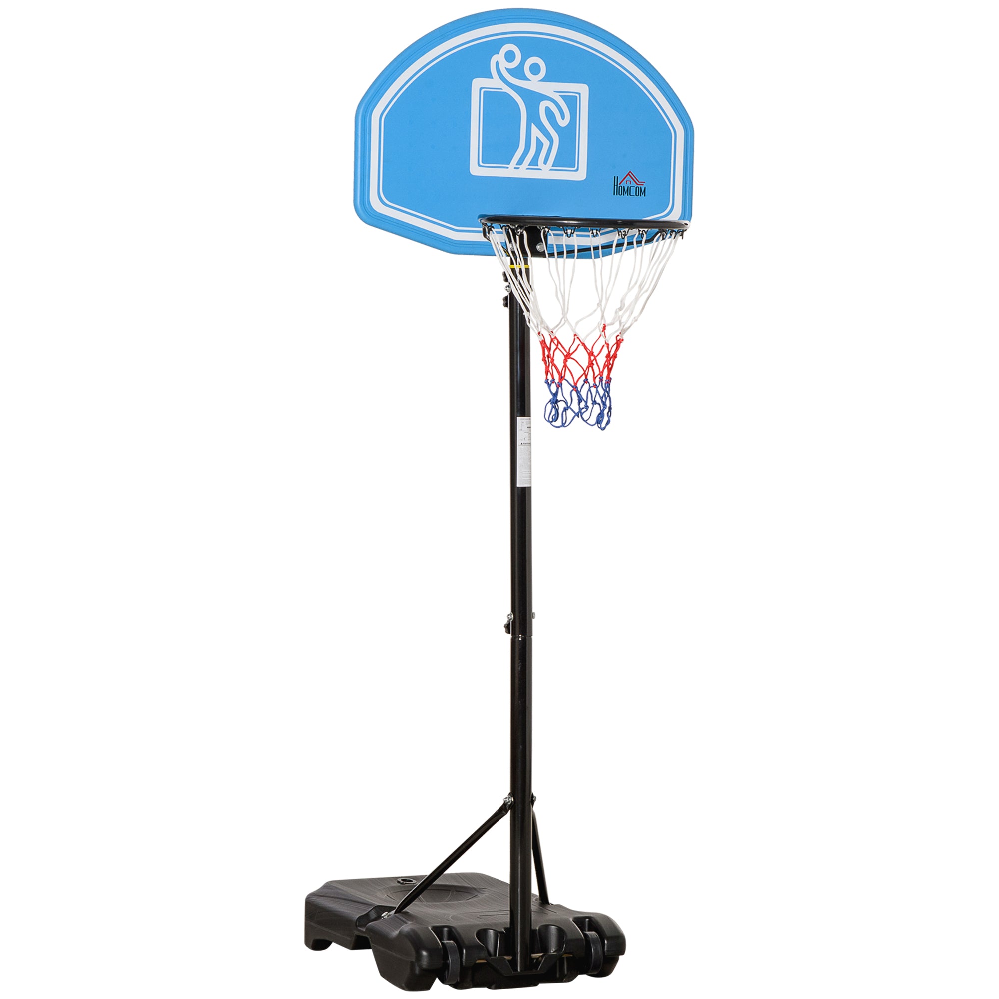 Height-Adjustable Basketball Hoop (197.5-245cm), Wheeled Base and Backboard, Blue