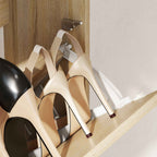 HOMCOM 4-Door Mirrored Shoe Rack, Anti-Tip, Wood Color, 63x17x146 cm