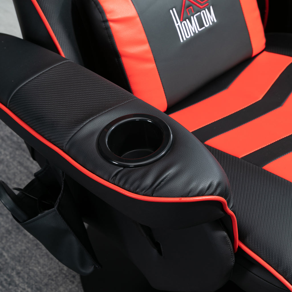 Gaming Chair with Massage, Footrest and Cushion, Faux Leather, 79.5 x 82.5 x 111.5 cm, Black and Red