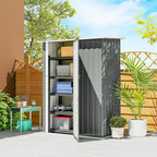 Outsunny Metal Tool Shed with Sloped Roof and Lockable Door, 142x86x189 cm, Light Grey