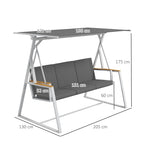 Outsunny 3-Seater Garden Swing with Tilting Canopy, Steel, 205x130x175 cm, Dark Grey