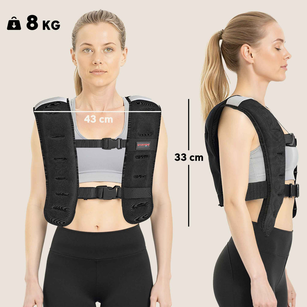 SPORTNOW Weighted Vest 8 kg with Adjustable Straps and Reflective Strips, in Neoprene and Sand, 43x33 cm, Black