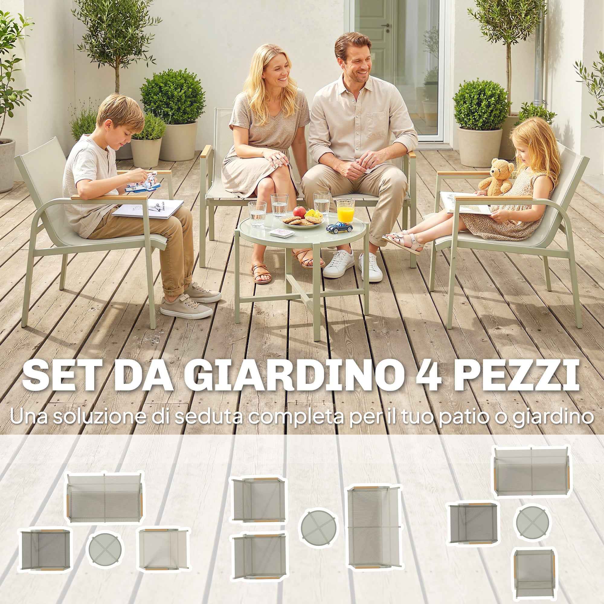 Outsunny Outdoor Sofa Set with Loveseat and 2 Armchairs, Green