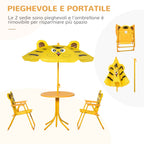 Outsunny 4-Piece Kids Outdoor Set with 2 Chairs, Umbrella, and Round Table, Steel and Yellow Oxford Fabric