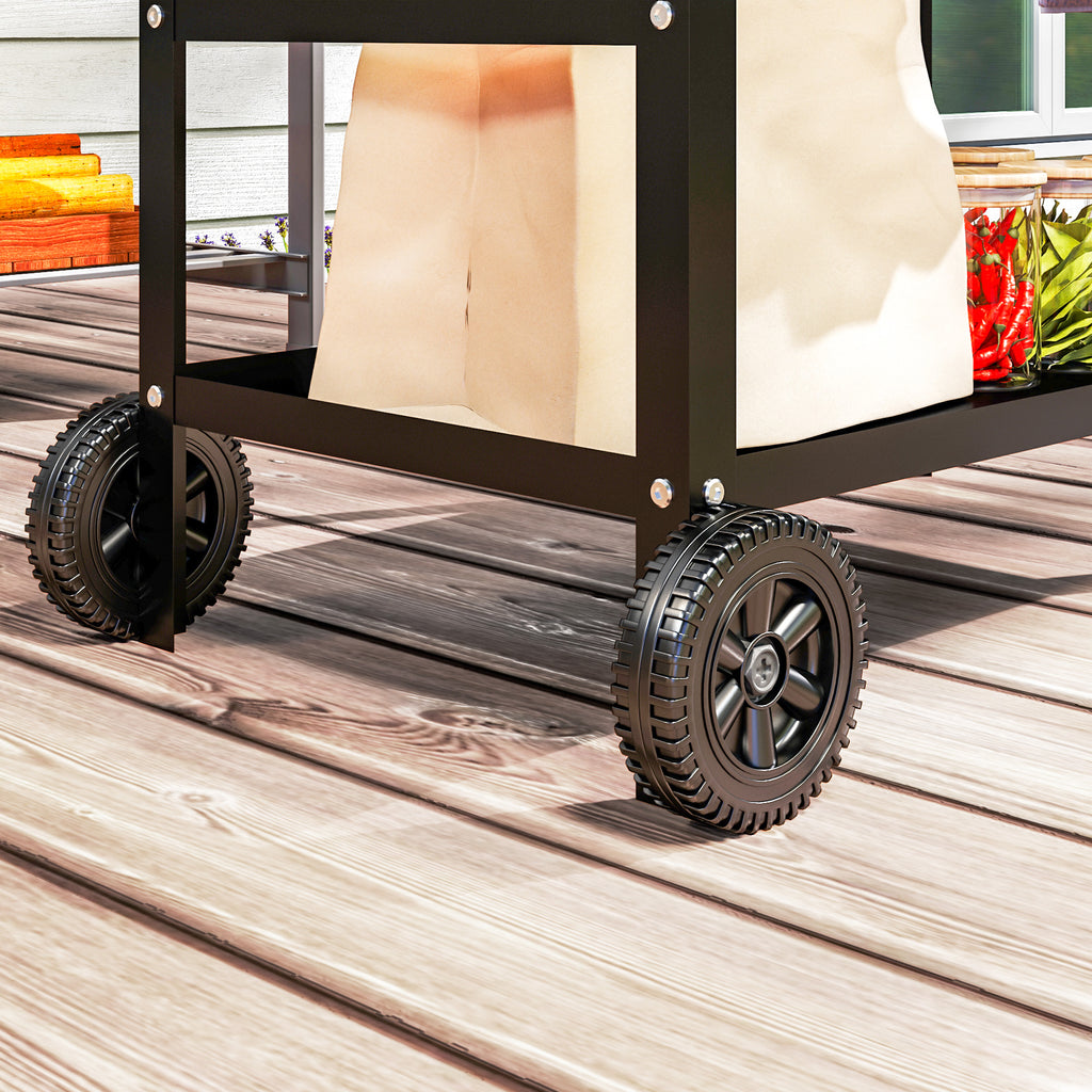 Barbecue Cart with Steel Top and Adjustable Shelf, Wheels and Hooks, 100x52x80 cm, Black