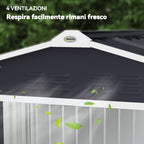 Metal Garden Shed with Air Vents and Double Sliding Door, 277x195x192 cm, Dark Grey