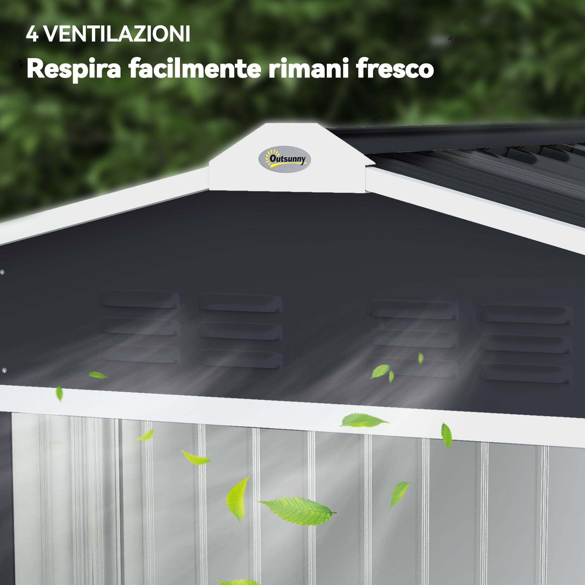 Metal Garden Shed with Air Vents and Double Sliding Door, 277x195x192 cm, Dark Grey