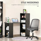 Wooden PC Desk with 6 Side Storage Shelves, 120x55x120 cm, Black