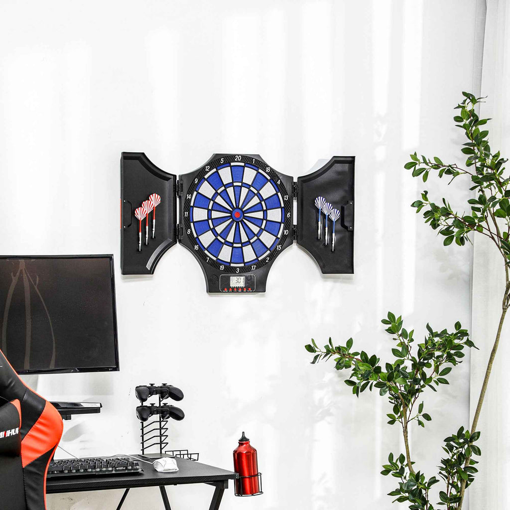 SPORTNOW Electronic Dartboard with 6 Darts and LCD Monitor for 31 Games, 83x45x4 cm, Black and Blue