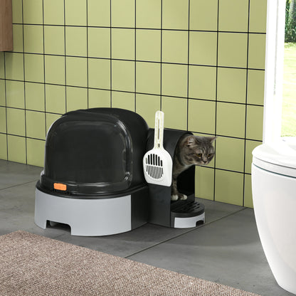 Closed Cat Litter Box with Lid, Removable Tray and Scoop, in PP and PC, 52x60x42 cm, Dark Grey