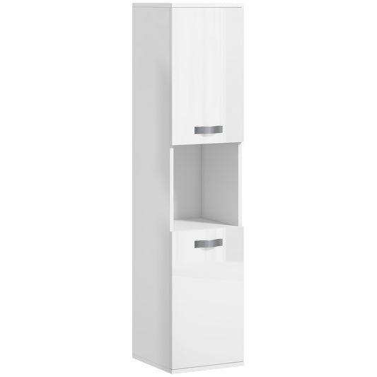 Wall Mounted Wooden Bathroom Cabinet with 2 Cabinets, 2 Shelves and Open Shelf, 30x30x131.5 cm, White