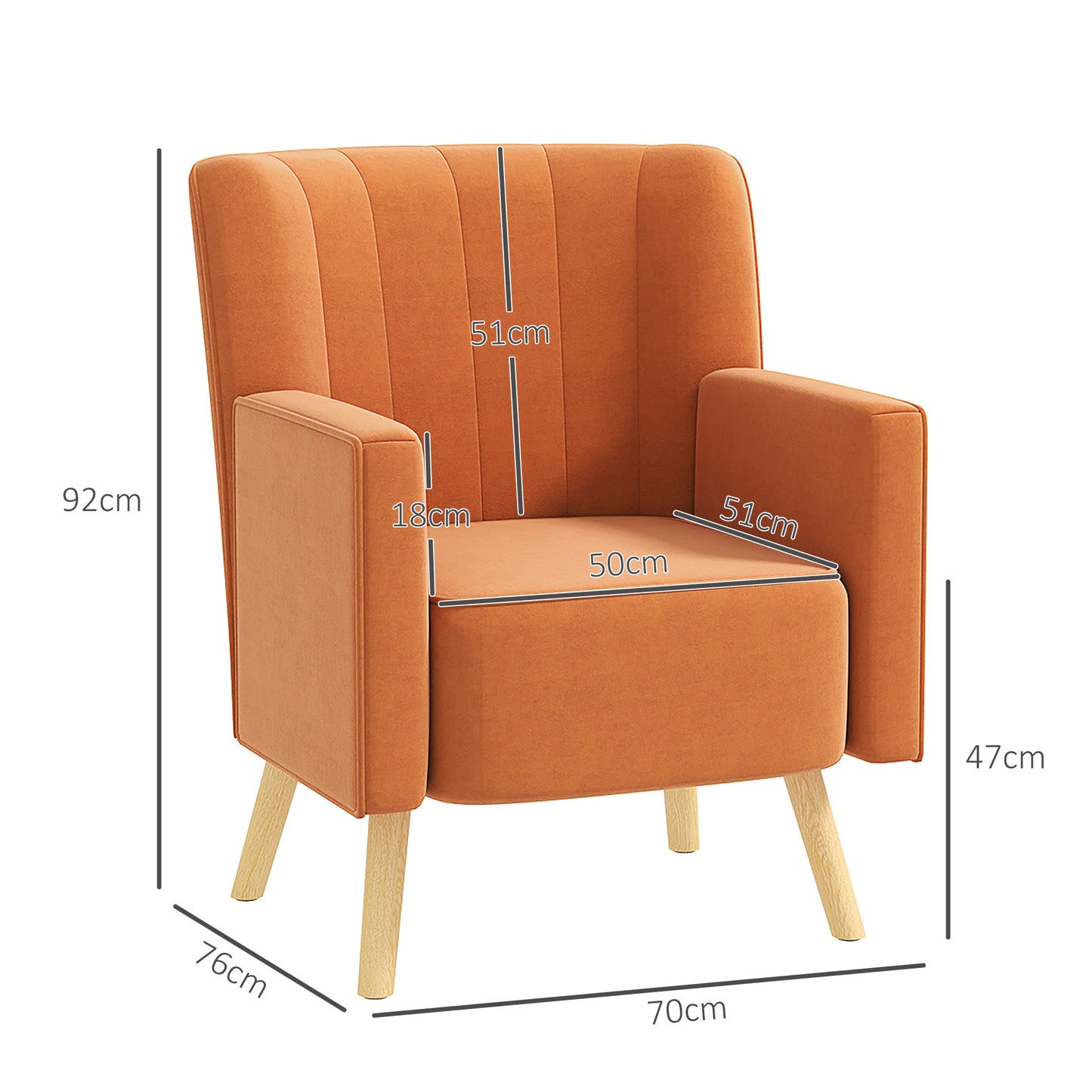 Modern Armchair with Inclined Backrest, in Velvet Effect Fabric, 70x76x92 cm, Brown