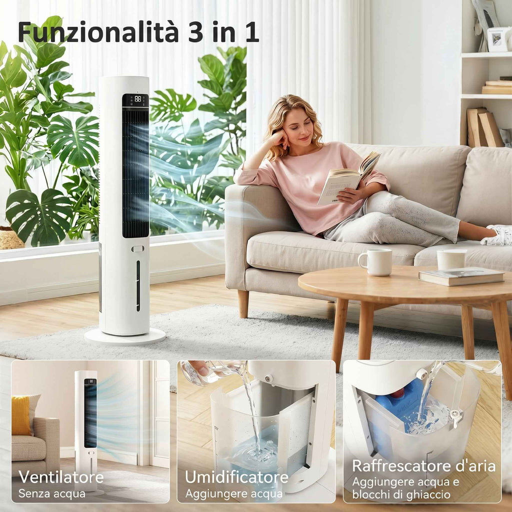 Evaporative Air Cooler, 3L Tank, 48° Oscillation, 3 Speeds and Modes, White